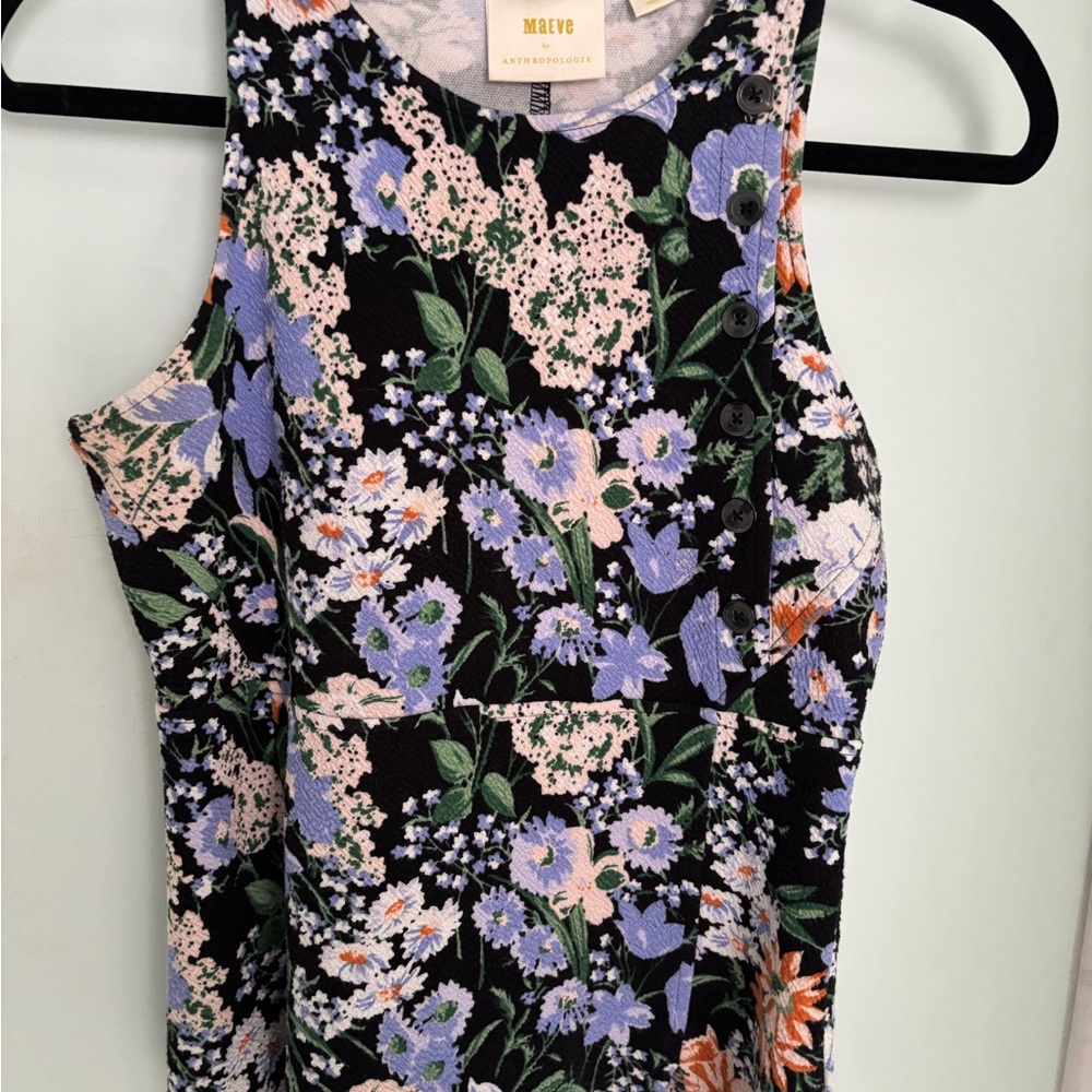 Anthropologie Maeve Floral Tank Top - Black and Blue